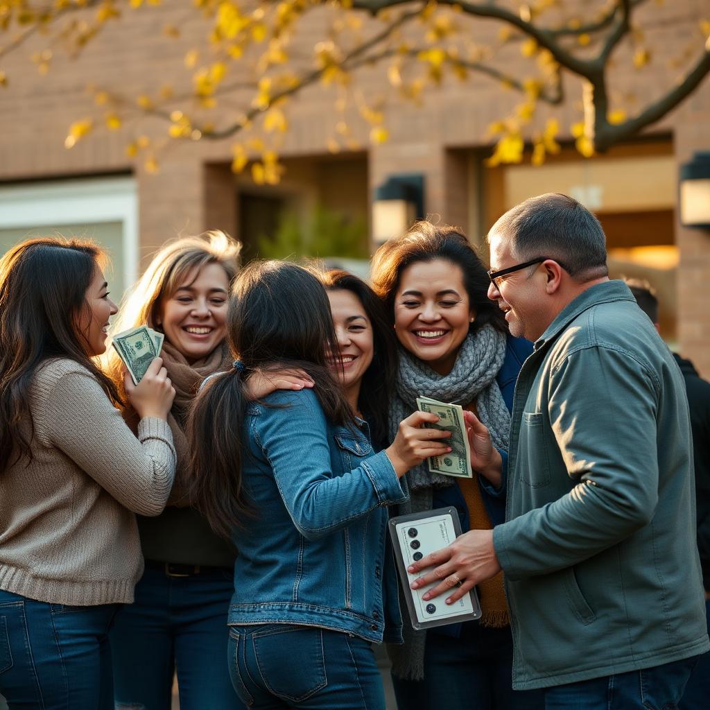 Group celebrating their cash gift